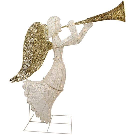 48&#x22; LED Lighted Gold and Silver Trumpeting Angel Outdoor Christmas Outdoor Decoration